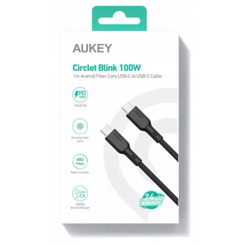 AUKEY CB-KCC101 nylon kabel USB-C naar USB-C 1m