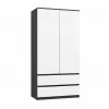 Kledingkast top e shop MALWA SS-90, 90×180×50 cm, antraciet frame, witte draaideuren, 2 lades, laminaat 16 mm