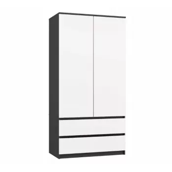 Kledingkast top e shop MALWA SS-90, 90×180×50 cm, antraciet frame, witte draaideuren, 2 lades, laminaat 16 mm