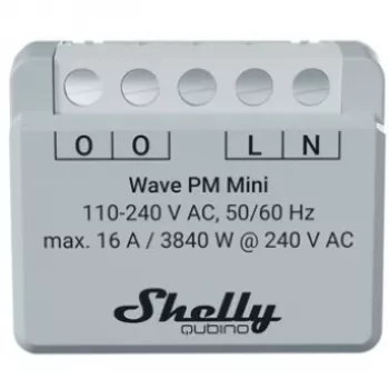 Slimme schakelaar Shelly Qubino Wave PM Mini grijs, draadloos, 110–240 V, 16 A, 24–30 V DC, 868,4 MHz