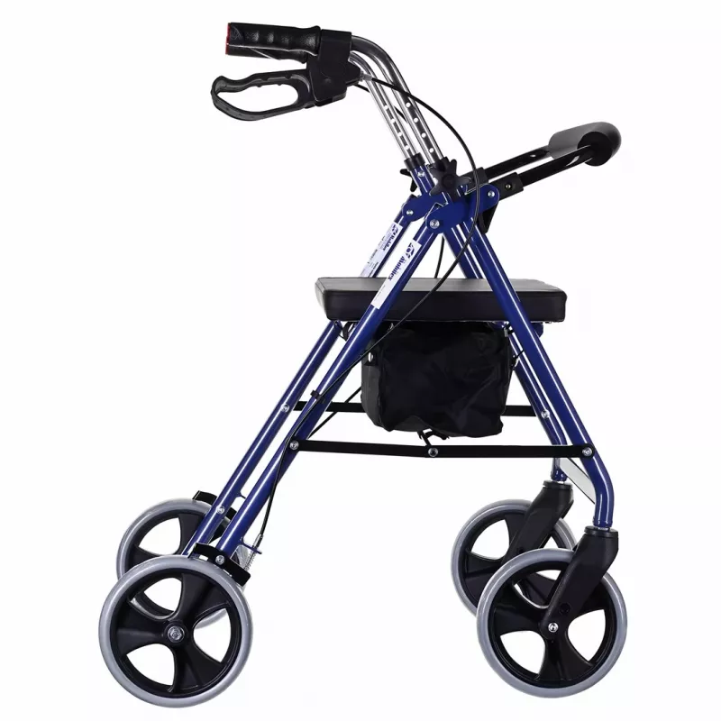 Rollator met vier wielen en zitting, blauw/zwart