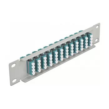 Glasvezel patchpaneel DeLOCK 10 inch 12 poorten LC quad aqua 1U grijs
