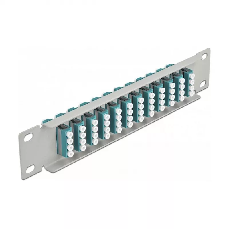 Glasvezel patchpaneel DeLOCK 10 inch 12 poorten LC quad aqua 1U grijs