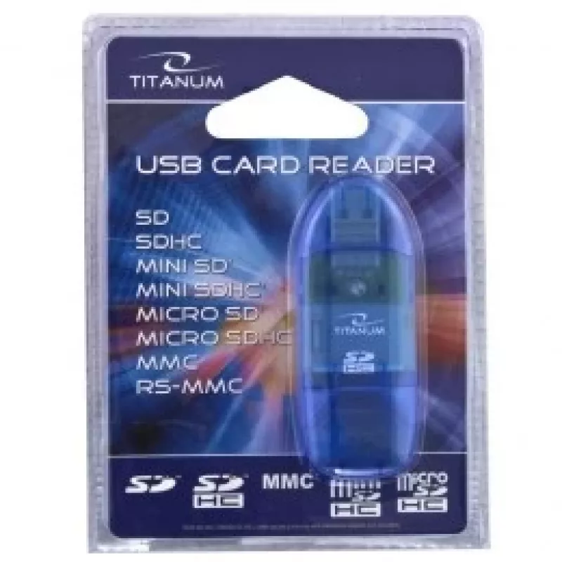 Titanum TA101B externe kaartlezer, USB 2.0, MicroSDHC/miniSD/MMC/SD/SDHC, blauw