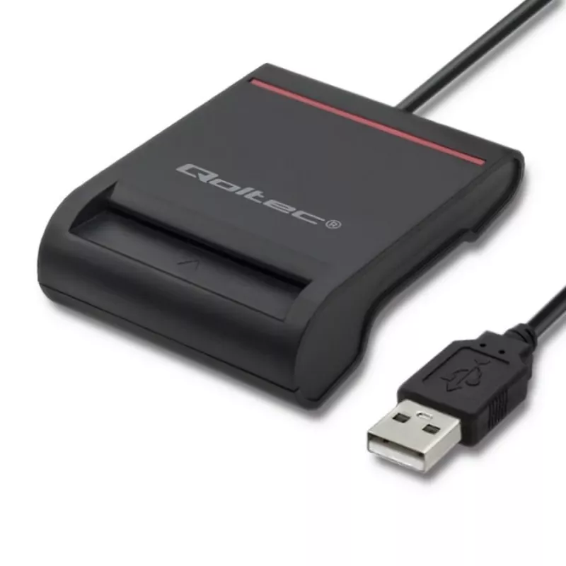 ID-kaartlezer QOLTEC smartchip-ID-kaartlezer — USB, zwart, 84,5×65×16 mm, 63 g