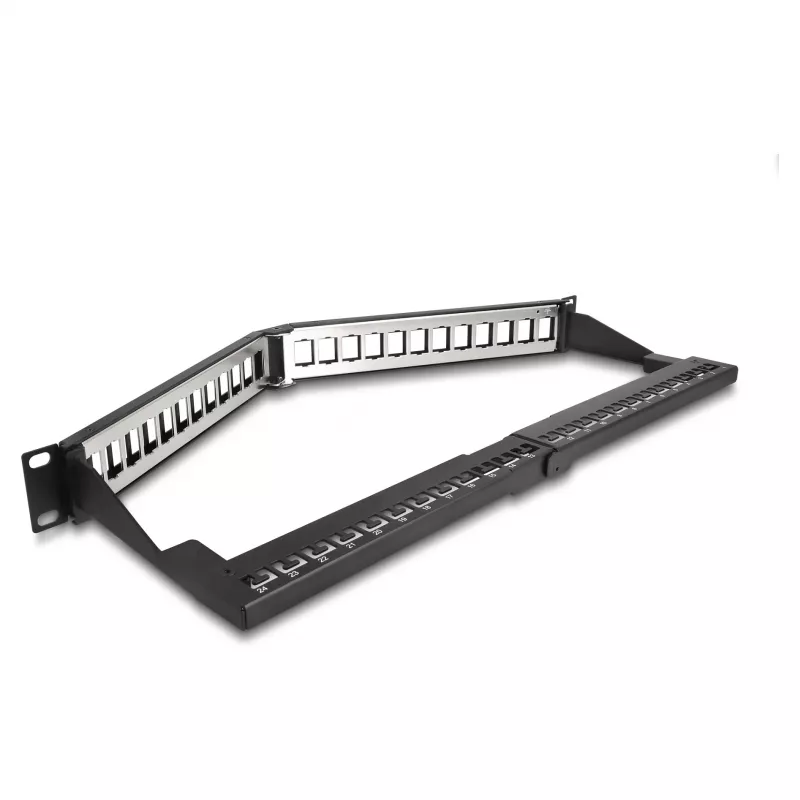 DeLOCK 19 inch keystone patchpanel 24 poorten met trekontlasting 1HE haaks zwart