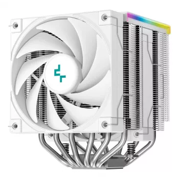Luchtkoeler DeepCool AK620 Digital SE White — twee 120-mm-ventilatoren, 6 heatpipes, PWM, LGA-1700-ondersteuning, geïntegreerd display