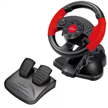 Stuurwiel ESPERANZA EG103 gaming-controller — pc/PS2/PS3, 13 toetsen, vibratie, versnellingssensor, zwart/rood