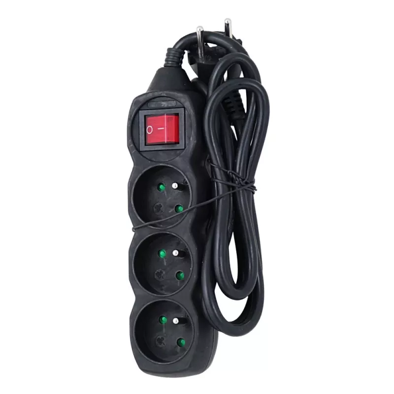 Verlengsnoer ESPERANZA ELK210K — 1,5 m kabel, 3 AC-stopcontacten type E, haakse stekker, binnen, zwart