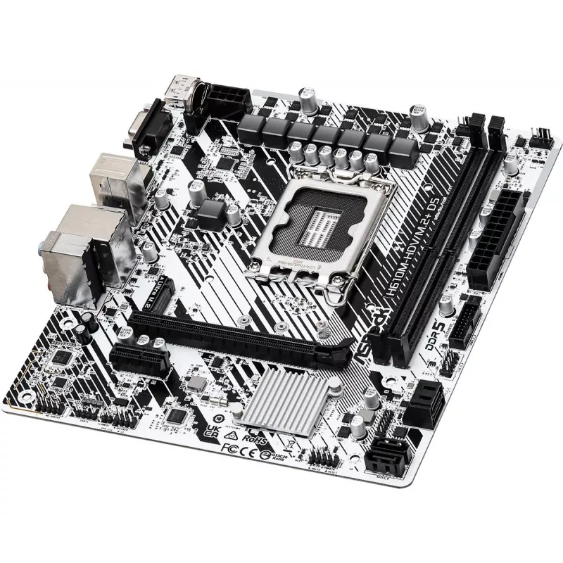 ASRock H610M-HDV/M.2+ D5 moederbord, Intel H610, LGA 1700, Micro-ATX, 2x DDR5 DIMM (max. 96 GB), PCIe 4.0 x16, 1x M.2, 4x SATA III, HDMI, DisplayPort, VGA, USB-C 3.2 Gen 1, Gigabit LAN