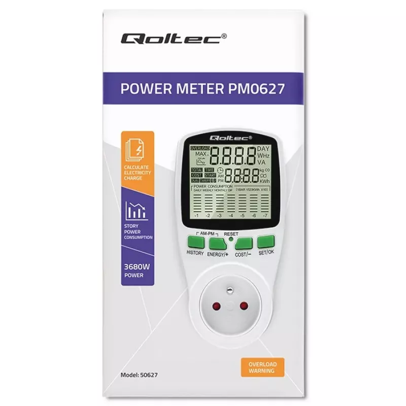 Vermogensmeter QOLTEC PM0627 3680W met historie — QOLTEC PM0627 3680W