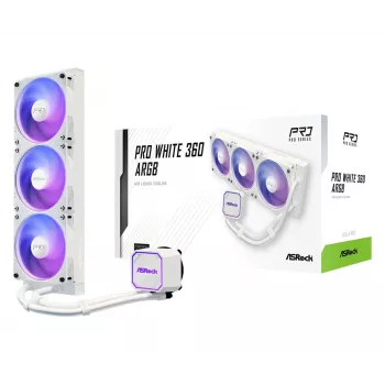 CPU-koeler ASROCK Pro 360 ARGB wit – 360mm AIO-vloeistofkoeler, ARGB-verlichting, witte afwerking