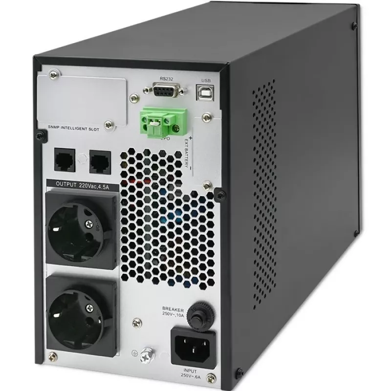 Qoltec UPS onderbrekingsvrije stroomvoorziening | 1kVA | 1000W | vermogensfactor 1,0 | LCD | EPO | USB | online