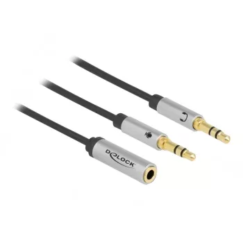 Delock - headsetadapter - mini-phone stereo 3,5 mm 4-polig female naar stereo mini-jack male - 27cm - zwart (66740)