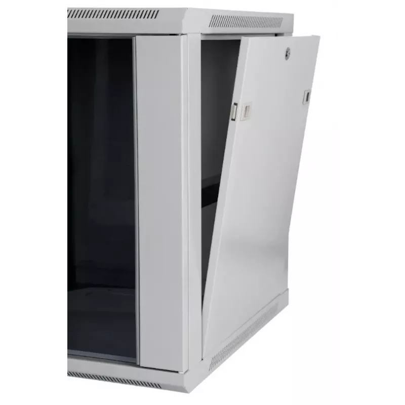 Netwerk-wandkast SOMI Networks 22U 19 inch met 45 cm diepte, glazen deur, grijs
