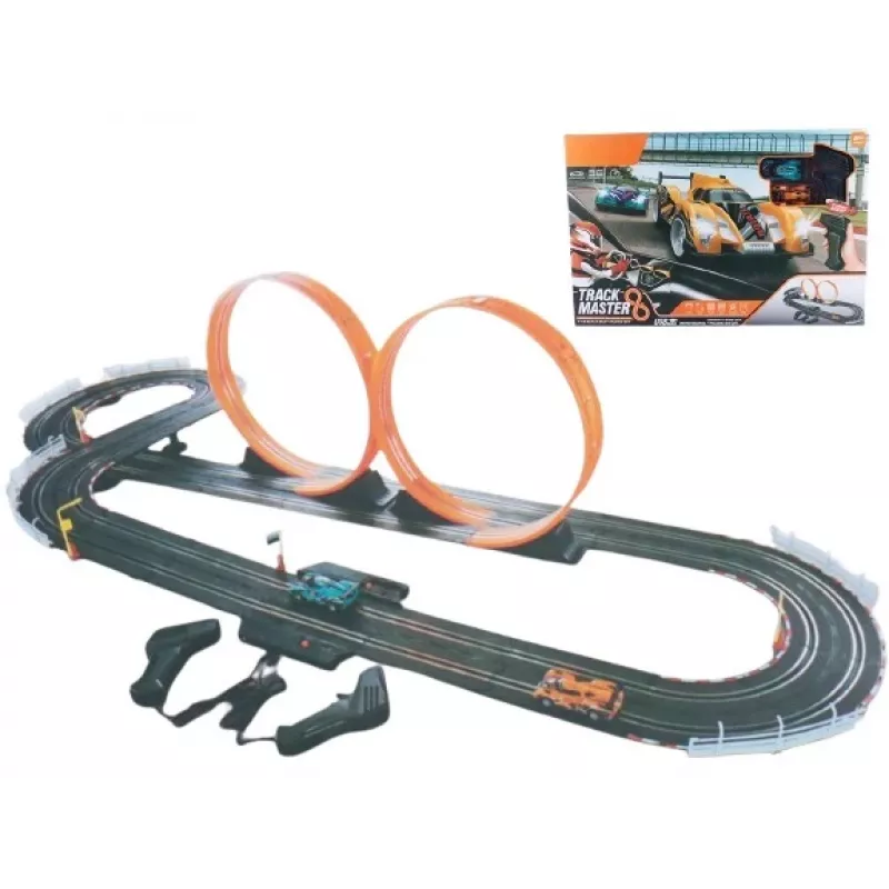 Mechanische speelgoedracebaan Madej racecircuit met twee loops, draagbare loop-autobaan-set
