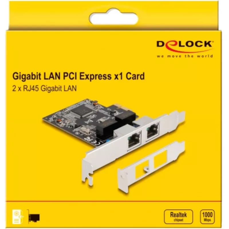 Delock PCI Express x1 kaart naar 2 x RJ45 Gigabit LAN RTL8111 (88615)