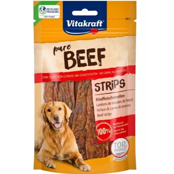 Hondensnack Vitakraft Pure Beef Strips 80 g – enkelvoudig ingrediënt rund, graanvrij, glutenvrij, geschikt voor alle rassen