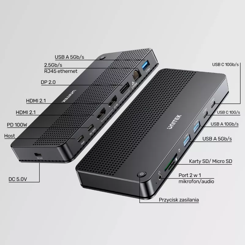 Dockingstation UNITEK D1104A01 USB4 bekabeld 100 W Power Delivery