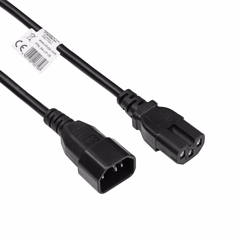 Akyga AK-UP-06 server netkabel IEC C14 naar C15, 1,8 m, zwart