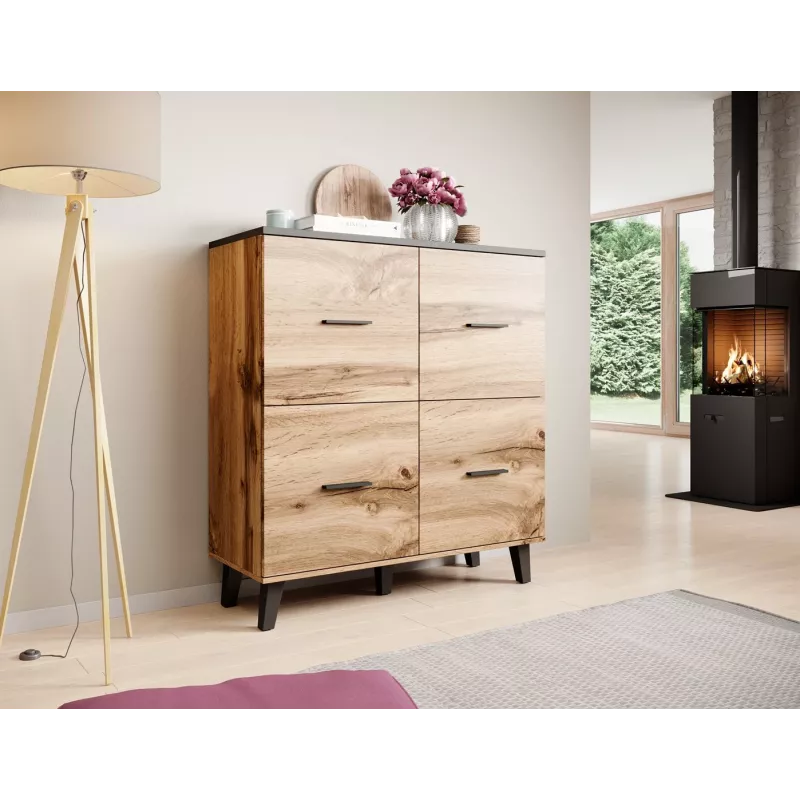 Cama sideboard LOTTA 110 4D wotan eiken + mat zwart