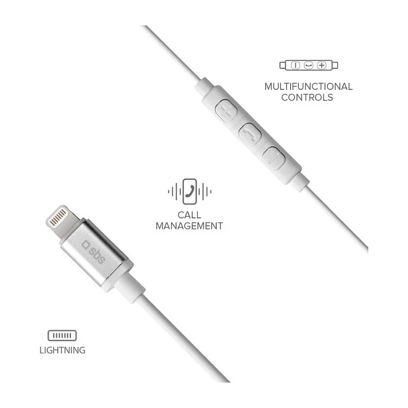 SBS TEINEARLIGHTW - hoofdtelefoon - in-ear - bellen & muziek - wit - knop - buttons