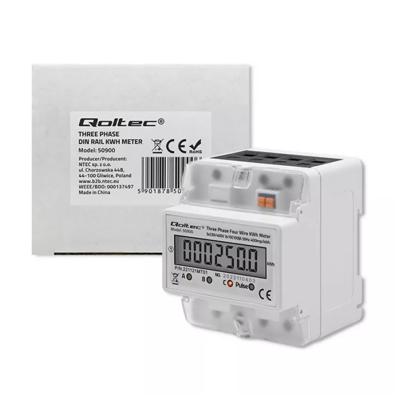 Driefasige elektronische energiemeter QOLTEC 50900 400V LCD 4P