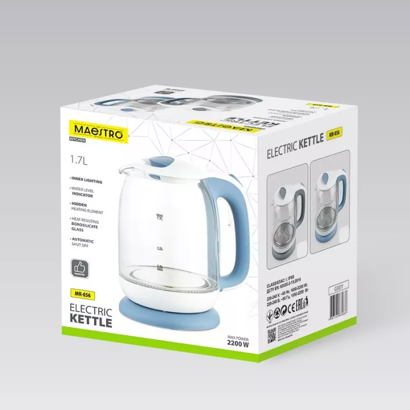 Elektrische glazen waterkoker Maestro MR-056-grijs 1,7 L 2200 W