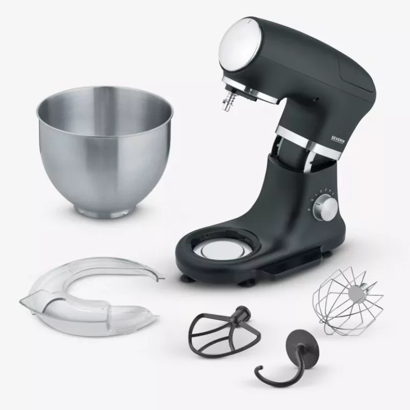 Keukenmachine Severin KM 3898 1000 W 5,5 L zwart geborsteld staal zilver