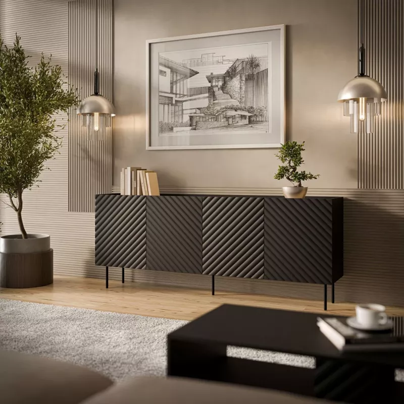 Ladekast cama meble LUCCA 4D, 200×40×80 cm, zwart, corpus van spaanplaat