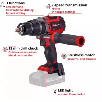 Accu-slagboorschroevendraaier EINHELL TP-CD 18/70 (model 4514315) — alleen behuizing, zonder accu en oplader