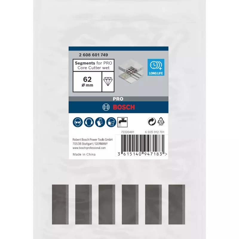 Diamant-zaagsegment, Bosch 2608601749, 62 x 450 mm (1 1/4 inch)