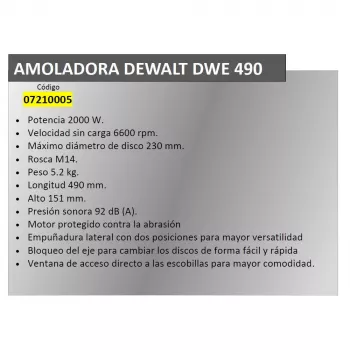 Haakse slijper DeWALT DWR490 — 2200 W, 230 mm schijf, 6600 RPM, 5,2 kg