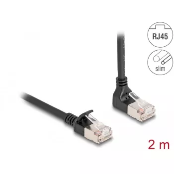 Delock - netwerkkabel - RJ-45 (M) naar boven afgehoekt naar RJ-45 (M) recht - 2,0 m - 4,5 mm - S/FTP - CAT 6a - afgeschermd, halogeenvrij - zwart (80288)