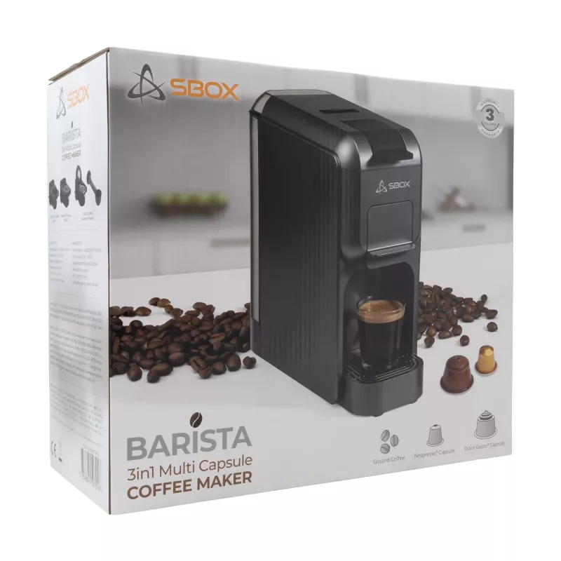 SBOX CM-719 Barista 3in1 capsulekoffiemachine, gemalen koffie / Dolce Gusto / Nespresso, 0,8 l, 1150-1350 W, zwart