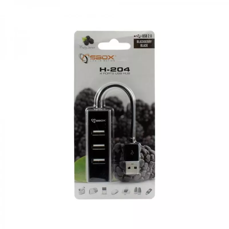 Sbox H-204 USB 4-poorts hub zwart