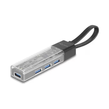 DELOCK USB 3.2 Gen 1 (3.1 Gen 1) 4-poorts hub met Type-A + Type-C host (5000 Mbit/s) zwart/transparant