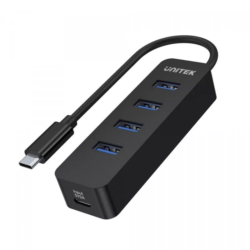 USB-hub Unitek uHUB Q4 – 4-poorts USB 3.2 Gen 1 (Type-A) hub, USB-C host, 5 Gbit/s, 10 W, zwart