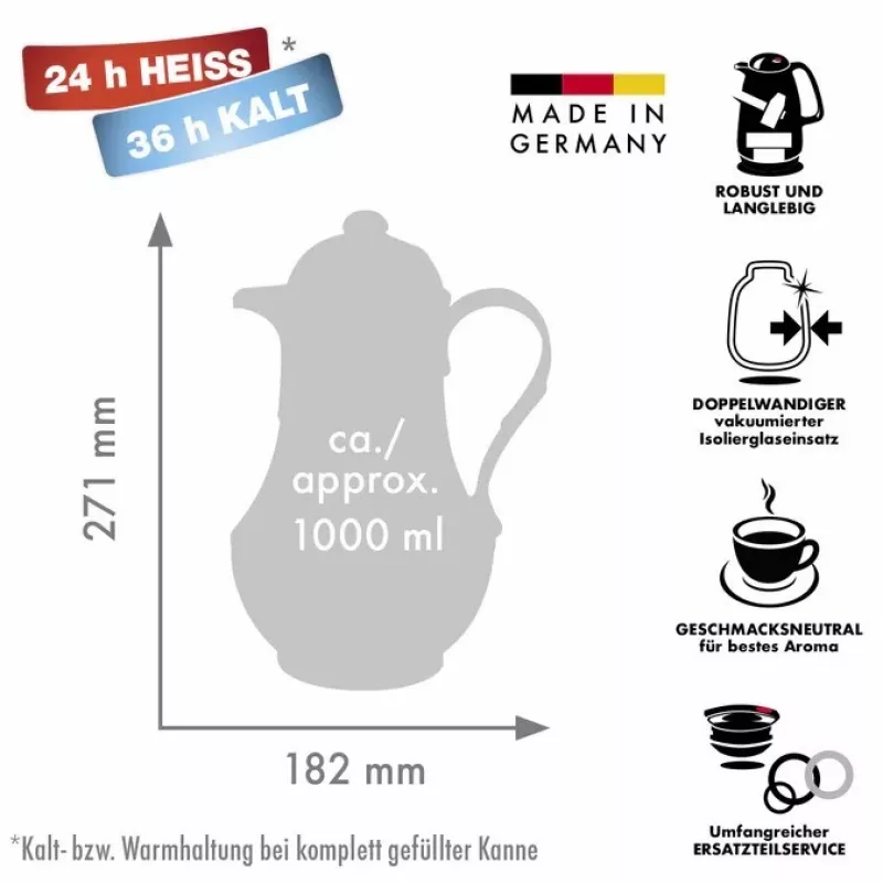 Thermoskan ROTPUNKT serie 230 1 L, wit (ivoor) - vacuümgeïsoleerde drankcontainer