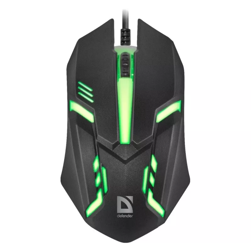 Bedrade optische muis DEFENDER CYBER MB-560L — dubbelhandig, 1200 DPI, USB Type-A, 2 knoppen, zwart