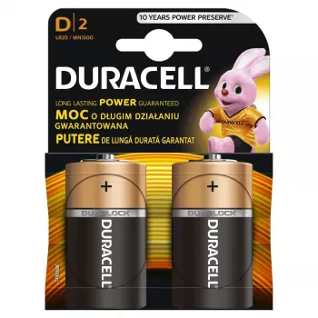 Duracell Basic D (R20) batterij — 2-pack, primaire zink-koolstofcellen