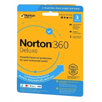 Norton 360 Deluxe | 3 apparaten | 1 jaar | 25 GB cloudopslag | EU