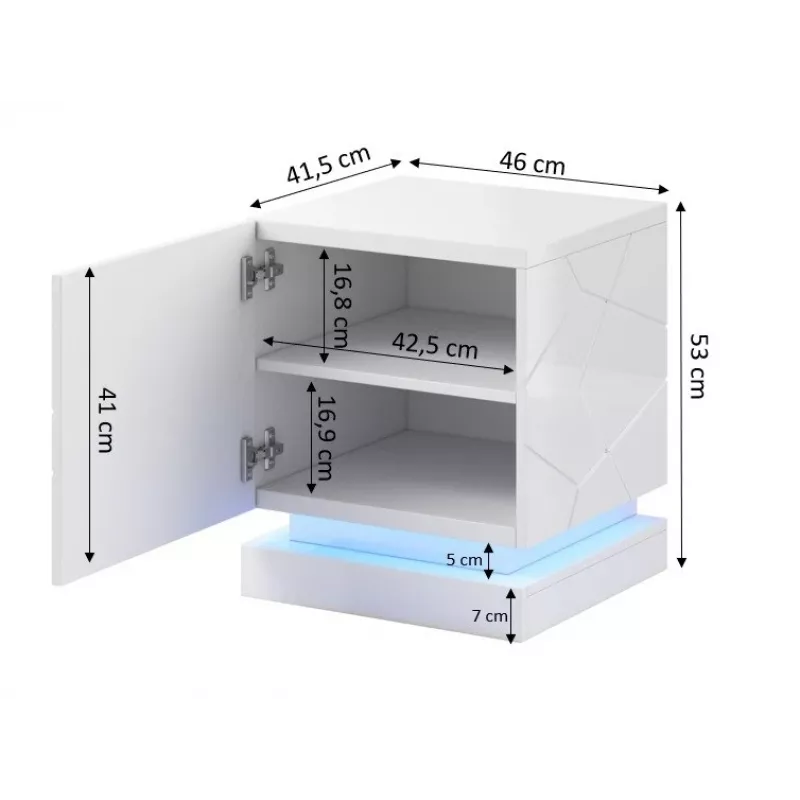 Nachtkastjesset cama meble QIU, 2 stuks, MDF, wit hoogglans, 46×41,5×53 cm