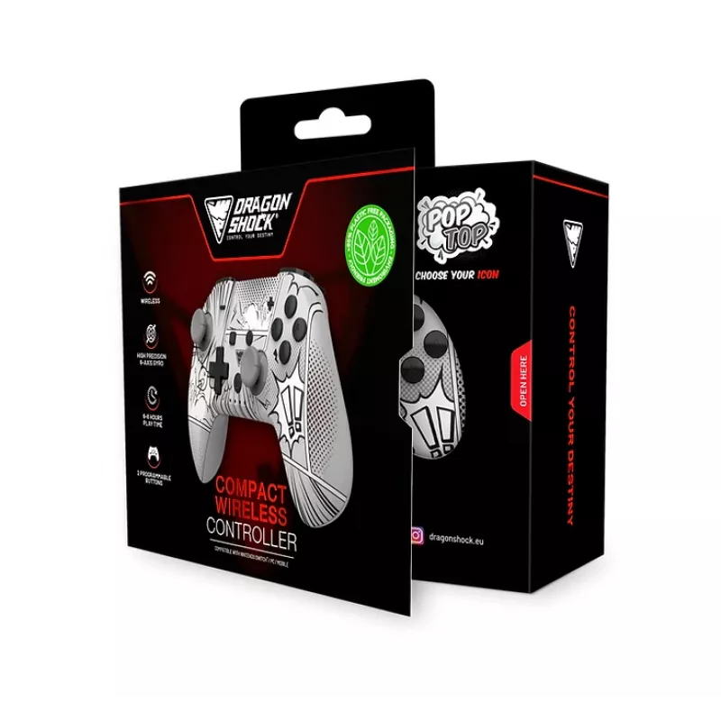 DragonShock PopTop Compact, gamepad, Nintendo Switch, terug-knop, D-pad, home-knop, reset-knop, draadloos, Bluetooth, USB Type-C