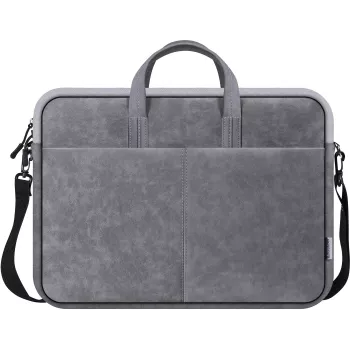 Toploader-tas DEFENDER Solid voor 15,6 inch laptops, polyurethaan, grijs, draaggreep, afneembare schouderriem