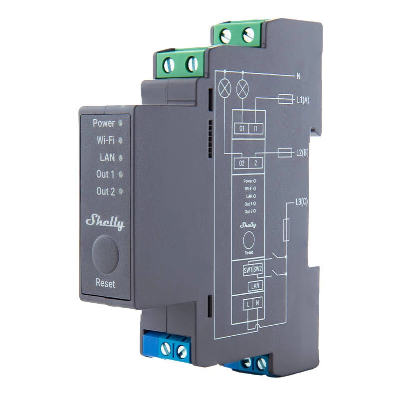 Shelly Pro 2 DIN-rail WiFi/LAN/Bluetooth relaisschakelaar