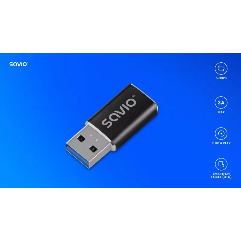 Savio AK-81 videokabel-adapter USB Type-C USB Type-A zwart