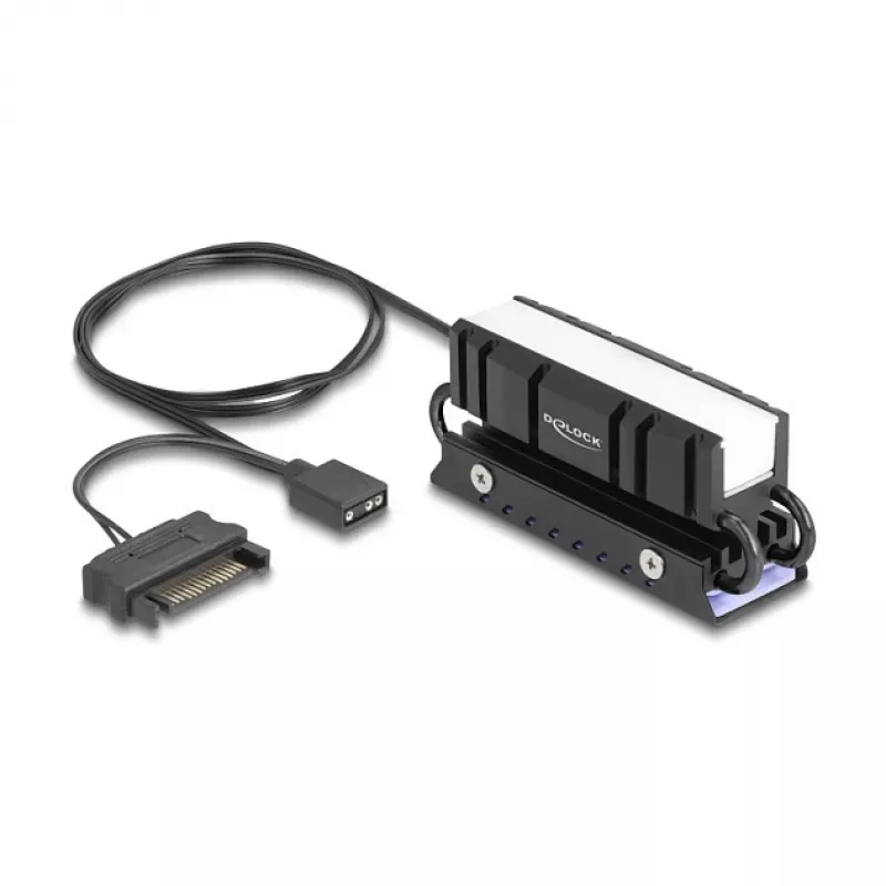 Koellichaam DELOCK 18460 voor M.2 SSD 2280 — aluminium/koper, RGB 5V, zwart