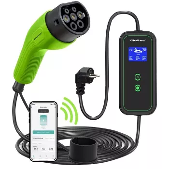 Qoltec Mobiele EV-autolader Verstelbaar 2in1 Type2 | 3.5kW | 230V | Wi-Fi | LCD | Draagbaar | Wallbox | 5m