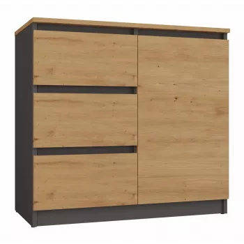 Commode Top e Shop Topeshop 1D3S ANT/ART BA KPL — antraciet en eiken, 3 laden, spaanplaat corpus